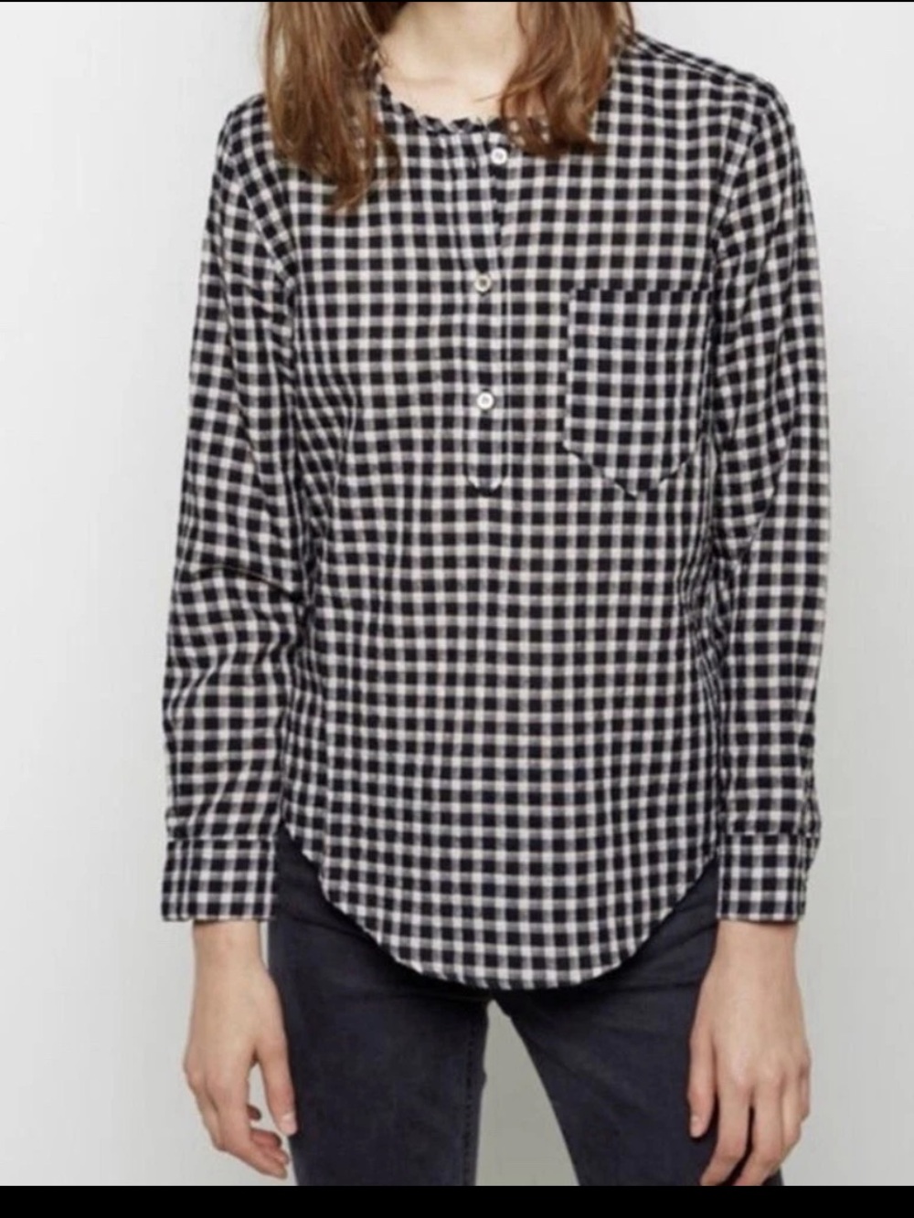 Isabel Marant Etoile Gingham Blouse Black Ecru Button Down Top Med